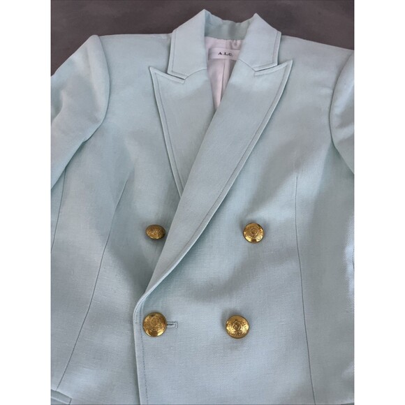 A.L.C Sedgwick II Blazer Mint Green Double Breasted Gold Button Jacket Size 2 - Picture 10 of 12